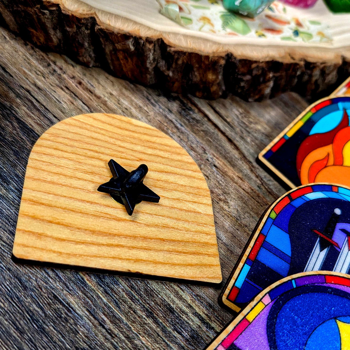 Stained Glass D&D Class Pins | Wooden Pins