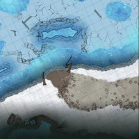 A digital map titled 'ICY RIVER PASS' showing a snowy landscape with blue water bodies, designed for use in a video stream.