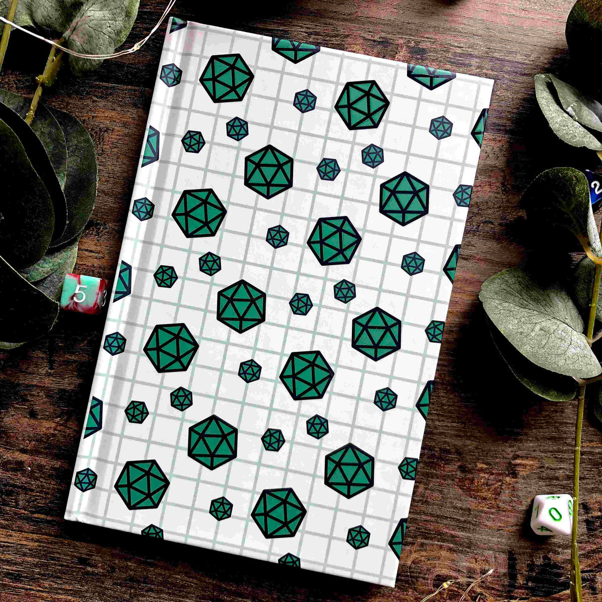 Teal D20 - Hardcover Blank Dot Grid Notebook