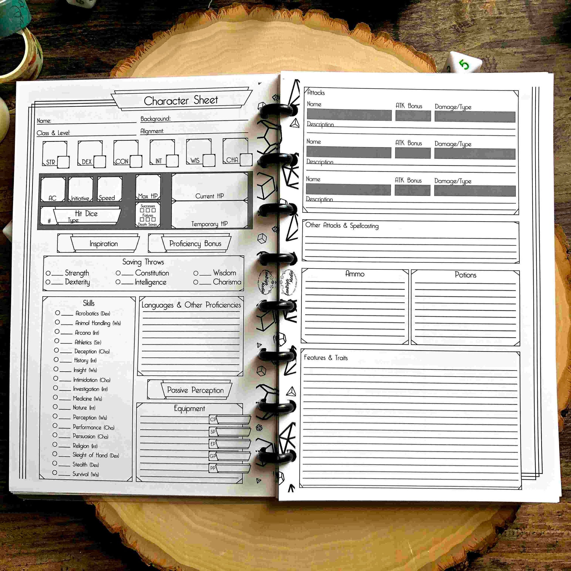 D&D 5e Character Sheets | Player Sized Notebooks – Cantrips Media
