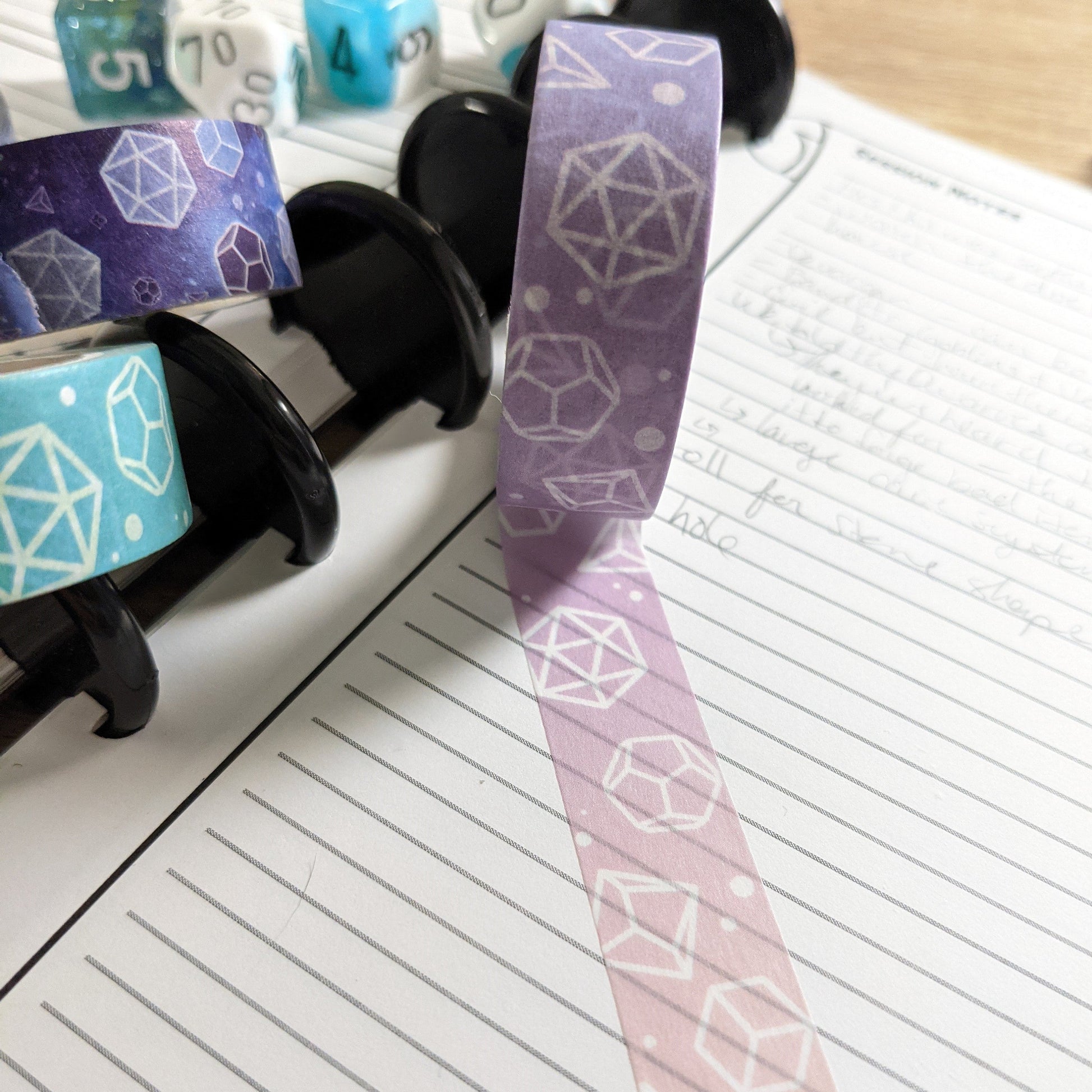 Purple and pink pastel D&D dice washi tape