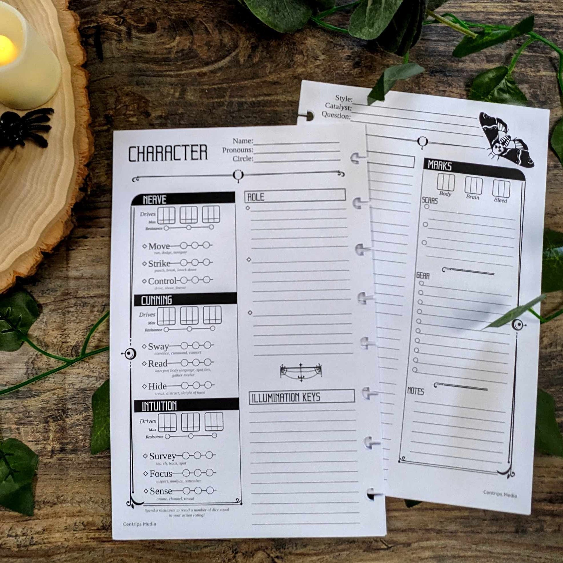 Character Sheets for Candela Obscura, Illuminated Worlds | Discbound Notebooks